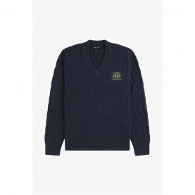 Пуловер Fred Perry Men's Badge Laurel Wreath Knitted Crew Neck Jumper - Navy 608 пуловер,мъжки,пуловери,fred,perry,men's,badge,laurel,wreath,knitted,crew,neck,jumper,navy,608