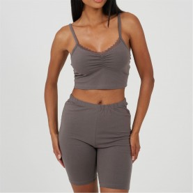 Дамски къси панталони Brave Soul Womens Strappy Vest & Shorts Lounge Set - Grey дамски,къси,панталони,дамски,пижами,brave,soul,womens,strappy,vest,&,shorts,lounge,set,grey
