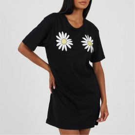 дамски,пижами,brave,soul,womens,nightdress,with,daisy,chest,print,black,white