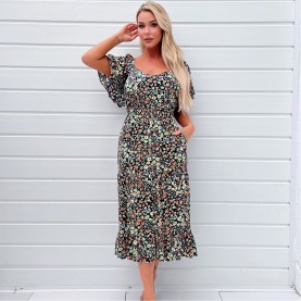 рокля,дамски,поли,и,рокли,ax,paris,multi,ditsy,printed,flutter,sleeve,midi,dress,multi