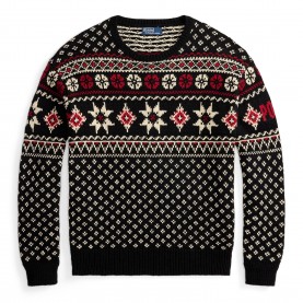 пуловер,мъжки,пуловери,polo,ralph,lauren,men,s,fairisle,cashmere,crew,neck,jumper,black,combo