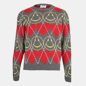 пуловер,мъжки,пуловери,moschino,men,s,smile,soft,knit,crew,neck,jumper,grey,red