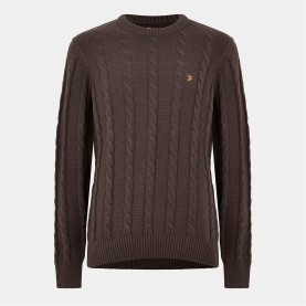 пуловер,мъжки,пуловери,farah,men's,mendon,cable,crew,neck,jumper,farah,choc