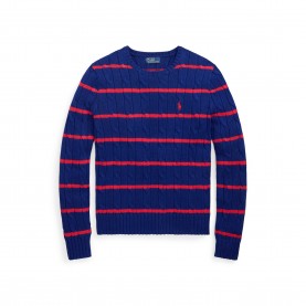 Дамски пуловер Polo Ralph Lauren Womens Cable Stripe Crew Neck Jumper - Mid Col Stripe дамски,пуловер,дамски,плетени,дрехи,polo,ralph,lauren,women,s,cable,stripe,crew,neck,jumper,mid,col,stripe