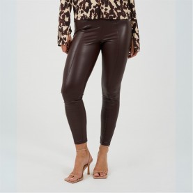 Дамски панталони Brave Soul Womens Faux leather Trousers - Dark Chocolate дамски,панталони,brave,soul,womens,faux,leather,trousers,dark,chocolate
