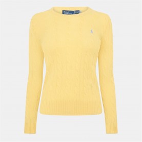 Пуловер Polo Ralph Lauren Women's Cable-Knit V-neck Jumper - Fall Yellow пуловер,дамски,плетени,дрехи,polo,ralph,lauren,women's,cable,knit,v,neck,jumper,fall,yellow
