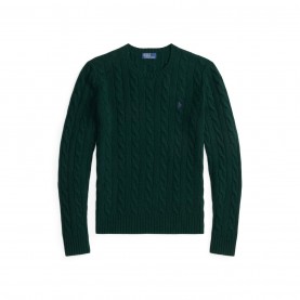 Пуловер Polo Ralph Lauren Women's Cable-Knit V-neck Jumper - COLLEGE GREEN пуловер,дамски,плетени,дрехи,polo,ralph,lauren,women's,cable,knit,v,neck,jumper,college,green