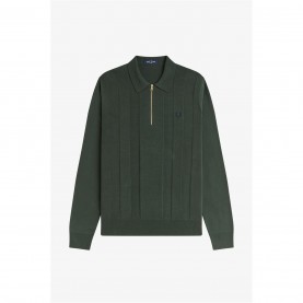 Пуловер Fred Perry Men's LSKnit Zipped Crew Neck Jumper - Court Green X89 пуловер,мъжки,пуловери,fred,perry,men's,lsknit,zipped,crew,neck,jumper,court,green,x89