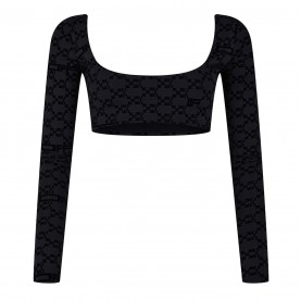 къса,блуза,дамски,топове,off,white,monogram,long,sleeve,crop,top,black,black