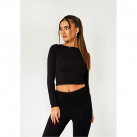 тениска,дамски,топове,missy,empire,sleeve,crop,t,shirt,black