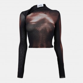 Дамска къса блуза Jean Paul Gaultier Womens Long Sleeve Cropped Crop Top - Black/Brown дамска,къса,блуза,дамски,топове,jean,paul,gaultier,women,s,long,sleeve,cropped,crop,top,black,brown