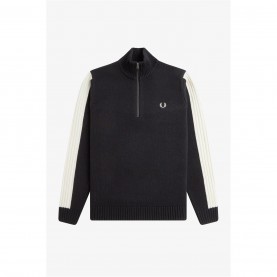 пуловер,мъжки,пуловери,fred,perry,men's,knitted,half,zip,crew,neck,jumper,black,102