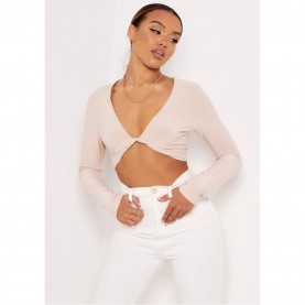 къса,блуза,дамски,топове,дамски,облекла,размер,missy,empire,twist,front,long,sleeve,crop,top,champagne