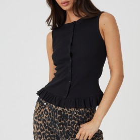 Brave Soul BS Womens Crew Neck Button Down Vest with Frill Detail - Black brave,soul,bs,womens,crew,neck,button,down,vest,with,frill,detail,black