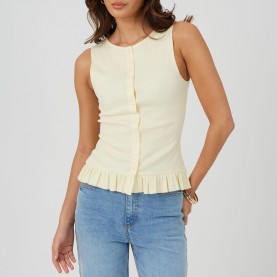 Brave Soul BS Womens Crew Neck Button Down Vest with Frill Detail - Lemon brave,soul,bs,womens,crew,neck,button,down,vest,with,frill,detail,lemon