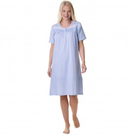 дамски,пижами,camille,cotton,short,sleeve,white,polka,dot,nightdress,blue