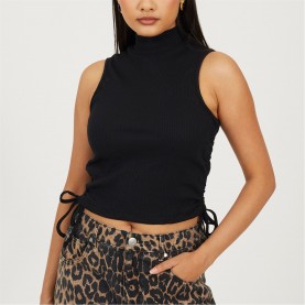 дамски,ризи,дамски,топове,brave,soul,womens,sleeveless,high,neck,top,with,drawstring,side,detail.,black