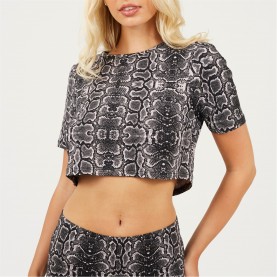 тениска,дамски,топове,brave,soul,print,crop,t,shirt,snake,print