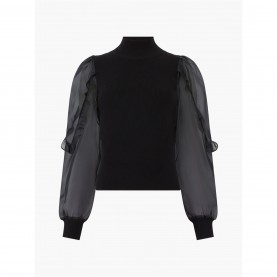 пуловер,дамски,плетени,дрехи,french,connection,women's,krista,organza,puff,sleeve,crew,neck,jumper,blackout