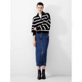 пуловер,дамски,плетени,дрехи,french,connection,women's,vhari,half,zip,crew,neck,jumper,black,stripe