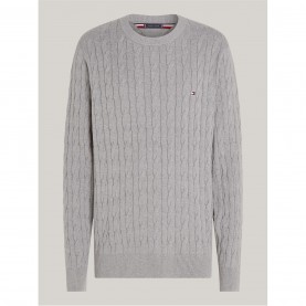 Tommy Hilfiger Classic Cotton Cable Crew Neck - Medium Grey P91 мъжки,пуловери,tommy,hilfiger,classic,cotton,cable,crew,neck,medium,grey,p91