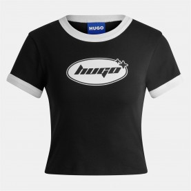 Бебешка тениска Hugo Dalia Baby Ringer T-Shirt - Black бебешка,тениска,дамски,топове,hugo,dalia,baby,ringer,t,shirt,black