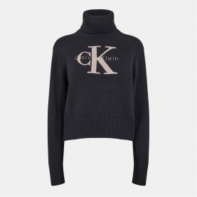 Блуза Calvin Klein Jeans Funnel Neck Sweater - Black блуза,дамски,плетени,дрехи,calvin,klein,jeans,funnel,neck,sweater,black