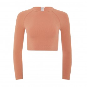 къса,блуза,дамски,топове,hiit,seamless,ribbed,long,sleeve,cropped,top,orange