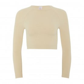 къса,блуза,дамски,топове,hiit,seamless,ribbed,long,sleeve,cropped,top,neutral