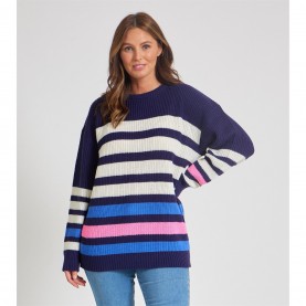 Пуловер Be You Women's Stripe Crew Neck Jumper - Stripe/Navy пуловер,дамски,плетени,дрехи,дамски,облекла,размер,be,you,women's,stripe,crew,neck,jumper,stripe,navy