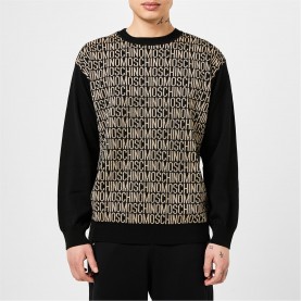 пуловер,мъжки,пуловери,moschino,men's,print,crew,neck,jumper,fantasy,gold