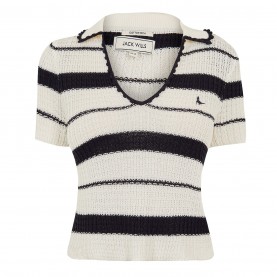 Блуза с яка Jack Wills Women's Knitted Short Sleeve Polo Shirt - Navy/White блуза,с,яка,дамски,плетени,дрехи,дамски,топове,дамски,блузи,с,яка,jack,wills,women's,knitted,short,sleeve,polo,shirt,navy,white