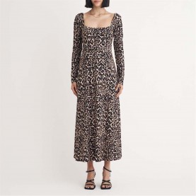 рокля,дамски,чорапогащи,и,клинове,nobodys,child,aidie,leopard,print,midi,dress,brown
