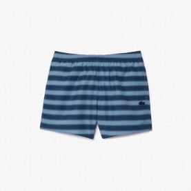 Lacoste Striped Swim Trunks - Blue lacoste,striped,swim,trunks,blue