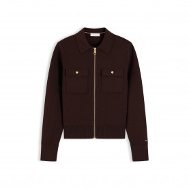 дамско,горнище,с,цип,tommy,hilfiger,women,s,needle,knit,long,sleeve,full,zip,top,chocolate