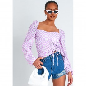 missy,empire,print,ruched,front,top,lilac