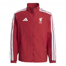 Юношеско яке Adidas Liverpool Pre Match Jacket 2026/27 Juniors - Red/White юношеско,яке,футболни,фланелки,английската,висша,лига,liverpool,детски,3/4,панталони,облекла,с,футболна,тема,футболни,анцузи,футболни,горнища,всички,футбол