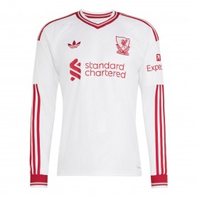 Мъжка футболна фланелка adidas Liverpool Away Long-Sleeved Shirt 2026/27 Mens - White/Red мъжка,футболна,фланелка,футболни,фланелки,английската,висша,лига,мъжки,тениски,мъжки,блузи,с,яка,мъжки,потници,футбол,adidas,liverpool,away,long,sleeved,sh