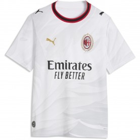 Юношеска футболна фланелка Puma AC Milan Away Shirt 2026/27 Juniors - White/Gold юношеска,футболна,фланелка,футболни,фланелки,английската,висша,лига,италия,серия,а,футбол,puma,ac,milan,away,shirt,2026,27,juniors,white,gold