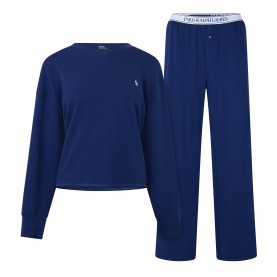 дамска,пижама,дамски,пижами,polo,ralph,lauren,womens,crew,neck,long,sleeve,pyjama,set,navy