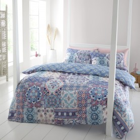 Catherine Lansfield Boho Patchwork Reversible Duvet Cover Set - Blue аксесоари,на,разпродажба,catherine,lansfield,boho,patchwork,reversible,duvet,cover,set,blue