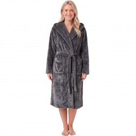 дамски,пижами,camille,womens,supersoft,fleece,ribbed,collar,robe,dark,grey