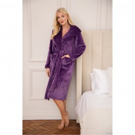 дамски,пижами,camille,womens,supersoft,fleece,ribbed,collar,robe,purple