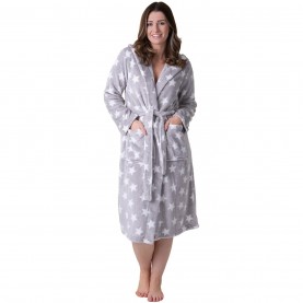 дамски,пижами,camille,womens,supersoft,fleece,hooded,calf,length,bathrobe,grey,star