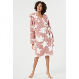 рокля,дамски,пижами,дамски,облекла,размер,linea,sherpa,star,dressing,gown,pink,white