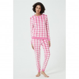 дамски,пижами,дамски,облекла,размер,linea,velour,houndstooth,twosie,pink,white