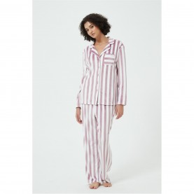 пижама,дамски,пижами,дамски,облекла,размер,linea,stripe,velour,button,through,pyjama,set,pink,white