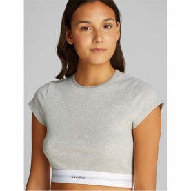 тениска,дамски,пижами,calvin,klein,cotton,stretch,rib,crop,t,shirt,grey,heather