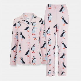 пижама,дамски,пижами,chelsea,peers,print,long,sleeve,pyjamas,set,pink,puffin