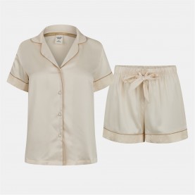 пижама,дамски,пижами,chelsea,peers,satin,lace,short,sleeve,pyjama,set,off,white